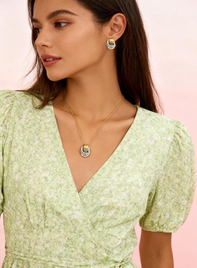 GAOKOXI Gold Silver Knot Pendant Necklace Earrings Jewelry Set for Women Gold Silver Statement Geometric Necklace Chain Link Choker Necklace Trendy - Image 3
